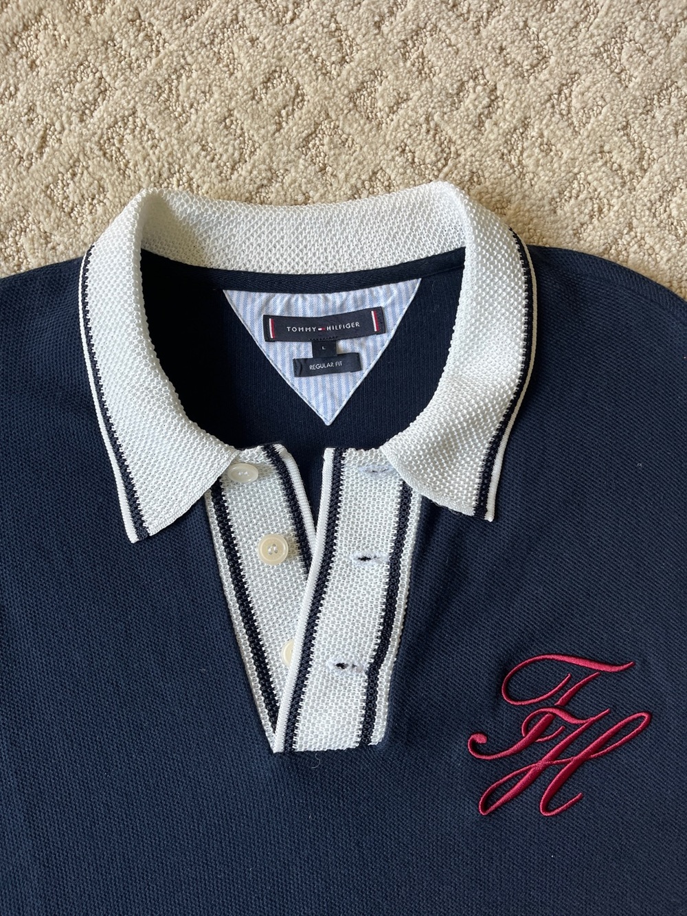 Tommy Hilfiger Navy Polo with White Trim and Red Embroidered Logo